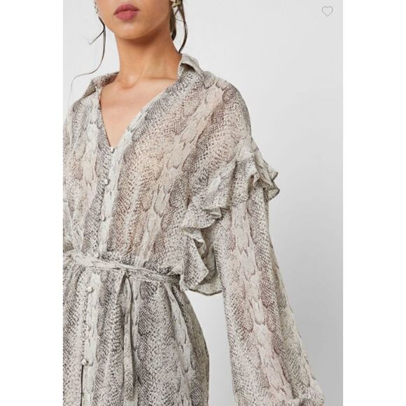 Animal Print Shirt Blouse Mango Frills Balloon, S new with tags - Picture 4 of 9